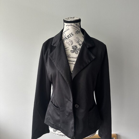 Myth Black Satin Blazer - Women's Size M - Single Button Tailored Jacket - Picture 1 of 3